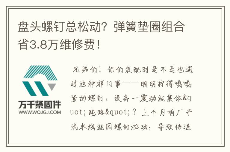 盤頭螺釘總松動？彈簧墊圈組合省3.8萬維修費！