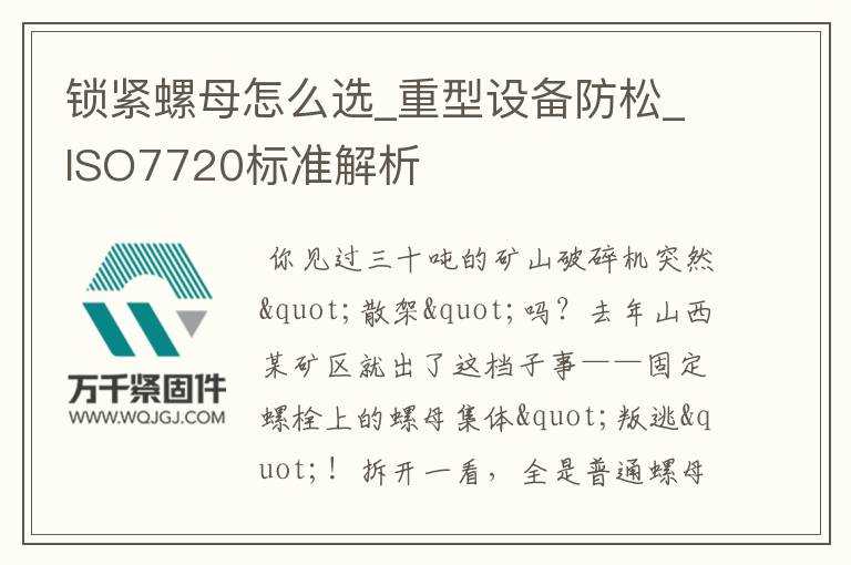 鎖緊螺母怎么選_重型設備防松_ISO7720標準解析