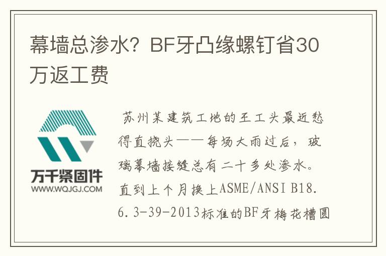 幕墻總滲水？BF牙凸緣螺釘省30萬(wàn)返工費(fèi)