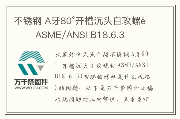 不銹鋼 A牙80°開槽沉頭自攻螺釘 ASME/ANSI B18.6.3